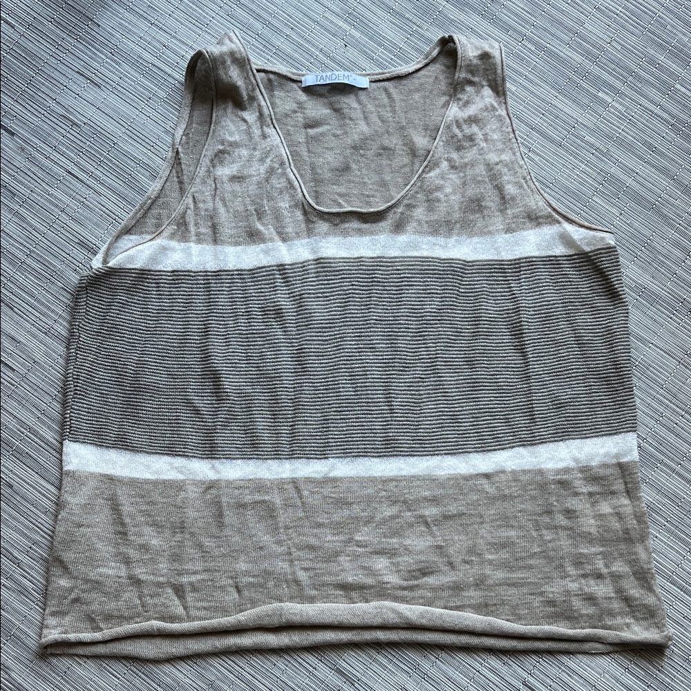 Italian Linen Tandem Beige and White Striped Tank Top